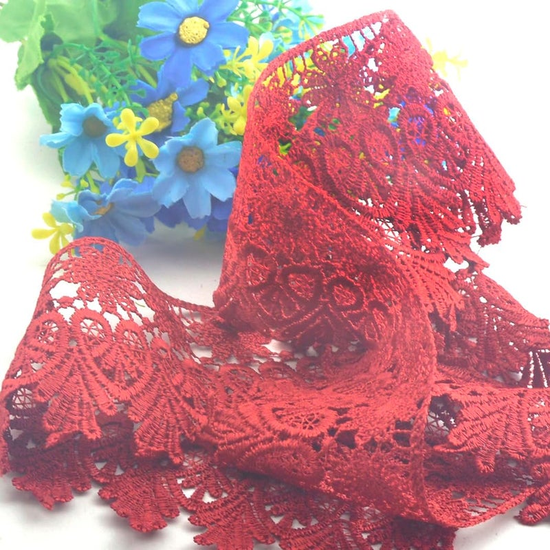 Kuasting 7.5 Yards Floral Lace Edge Trim 9CM Apparel Trims Width Europe Chips Pattern Inelastic Embroidery Lace Trim for Sewing Making, DIY Crafts, Gift Wrapping, Wedding Decor (Red) - Image 3
